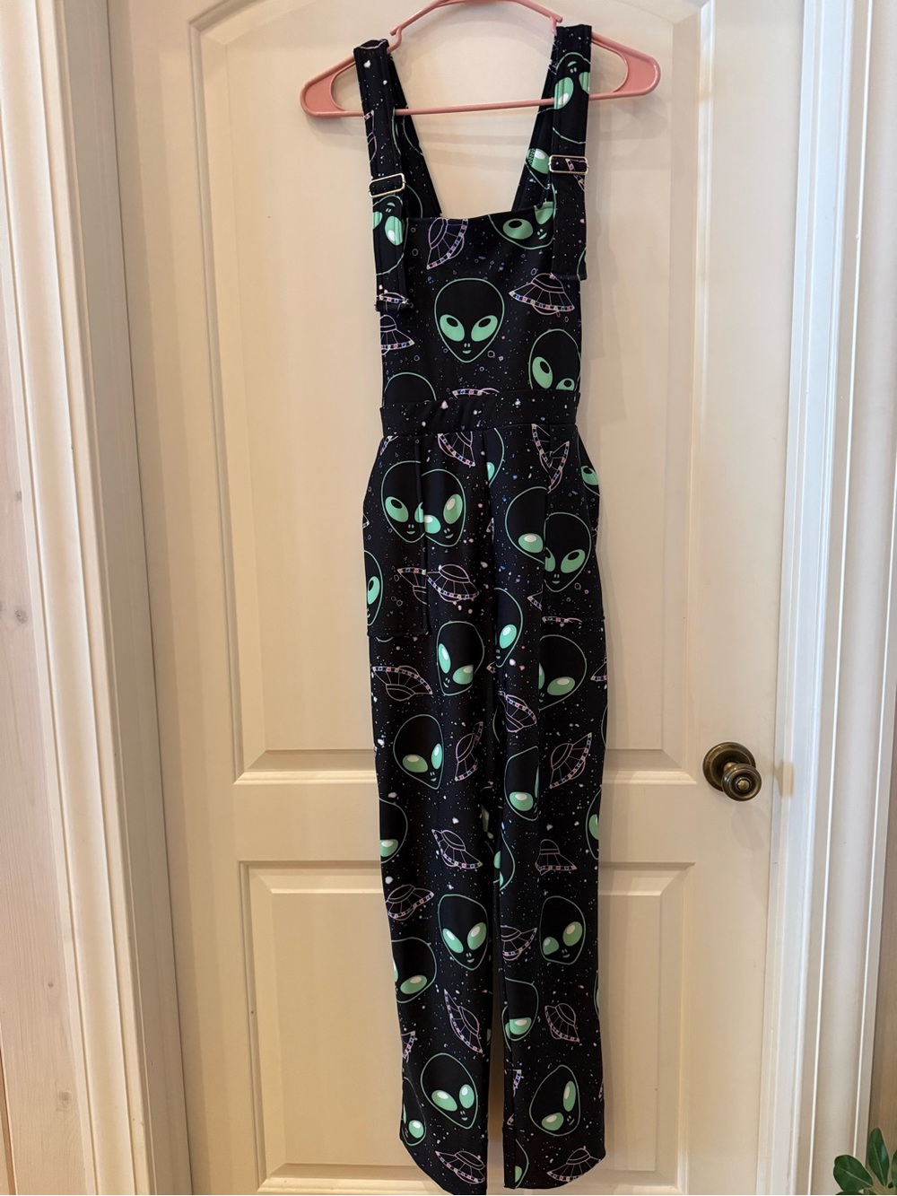 Blackmilk Black Jumpsuit with Mint Green Alien Print